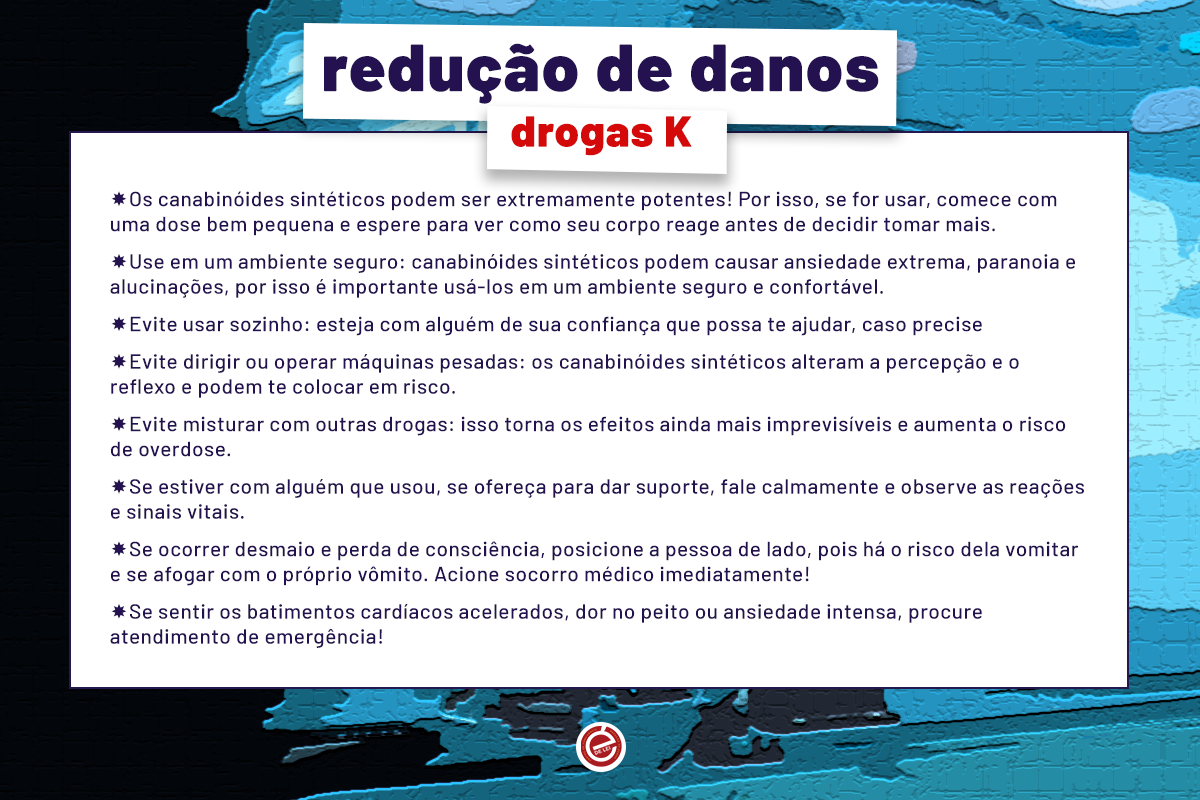 Imagem com texto descrevendo ações de redução de danos em situações de uso da droga K